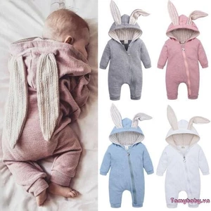 Bộ áo liền quần cho bé mùa thu / mùa xuân thường ngày Tai thỏ dễ thương Bộ áo liền quần dài tay cho bé trai bé gái