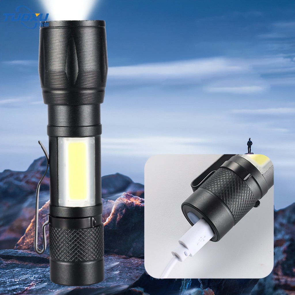 Đèn pin siêu sáng mini có Zoom xa gần, 3 chế độ sáng có móc treo tiện dụng tặng kèm hộp đựng, đèn pin mini cầm tay FE123
