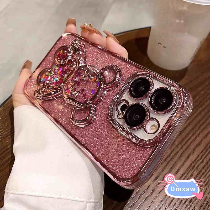 Ốp điện thoại Gấu Lấp Lánh Cho iPhone 12 11 Pro Max 12 Mini XS Max X XR 8 7 6 6S Plus SE 2020 Shinning Back Case Liquid Quicksand Bạo Lực Gấu Bìa Mềm