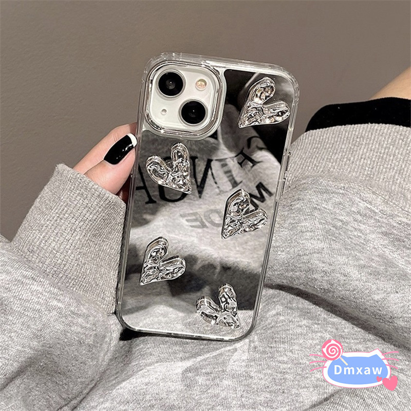 Ins Style 3D Xếp Ly Trái Tim Tình Yêu Trong Suốt Dành Cho Samsung Galaxy S25 Edge F06 M06 M33 M30S M21 M31 M21S A06 A42 5G Note 10 Lite 10 Plus Vỏ Điện Thoại Gương Mỹ Phẩm Vỏ Mềm Đơn Giản