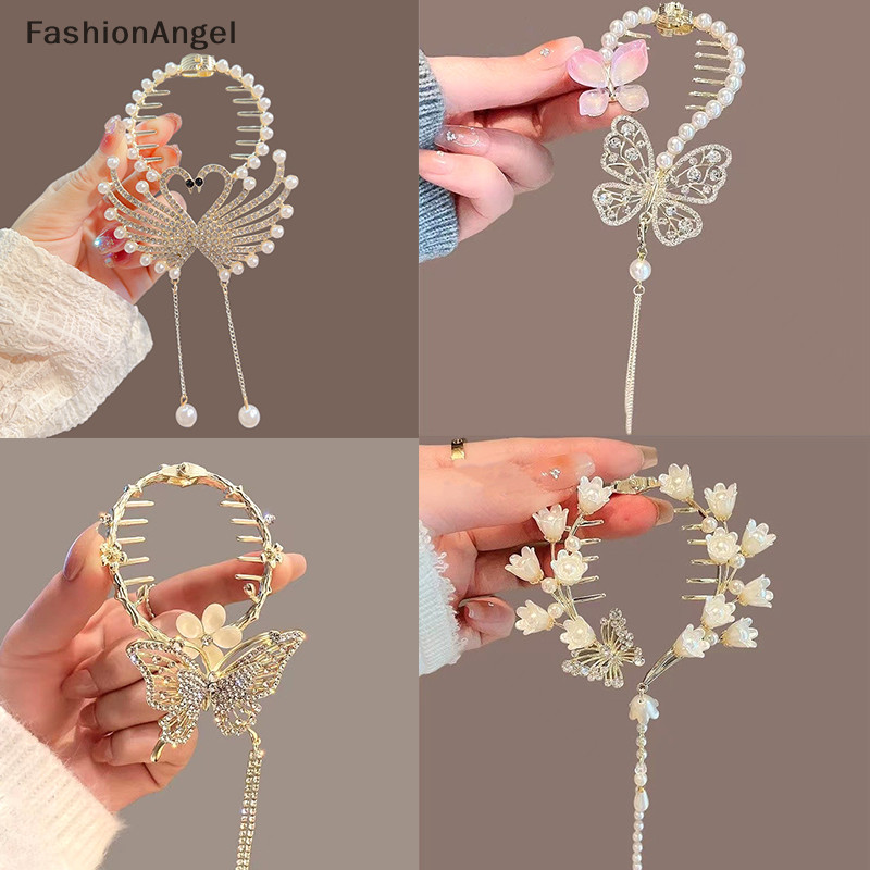 FashionAngel Orchid Tóc Móng Vuốt Kẹp Thiên Nga sel Thuốc Đuôi Ngựa Khóa Ngọc Trai Kẹp Tóc Cô Gái Barrette Kẹp Tóc Phụ Kiện Tóc TH