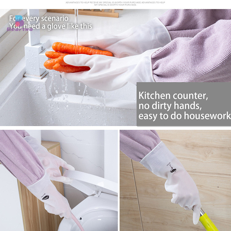 < Beartwo > 1 Đôi Găng Tay Làm Việc PVC Chống Thấm Nước Vệ Sinh Nhà Bếp Dụng Cụ Rửa Chén Dày Găng Tay Giặt Ấm Đẹp