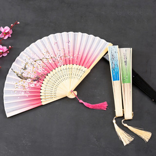 Quạt cổ phong xám sen xếp nhỏ gọn cầm tay quà tặng xinh xắn phong cách Trung Quốc vải lụa in hoa trang nhã ALINE
