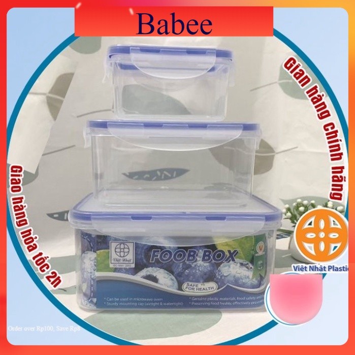 Bộ 3 hộp nhựa chữ nhật đựng thực phẩm, bảo quản thức ăn tiện lợi, an toàn (MS: 6530) –br 01353