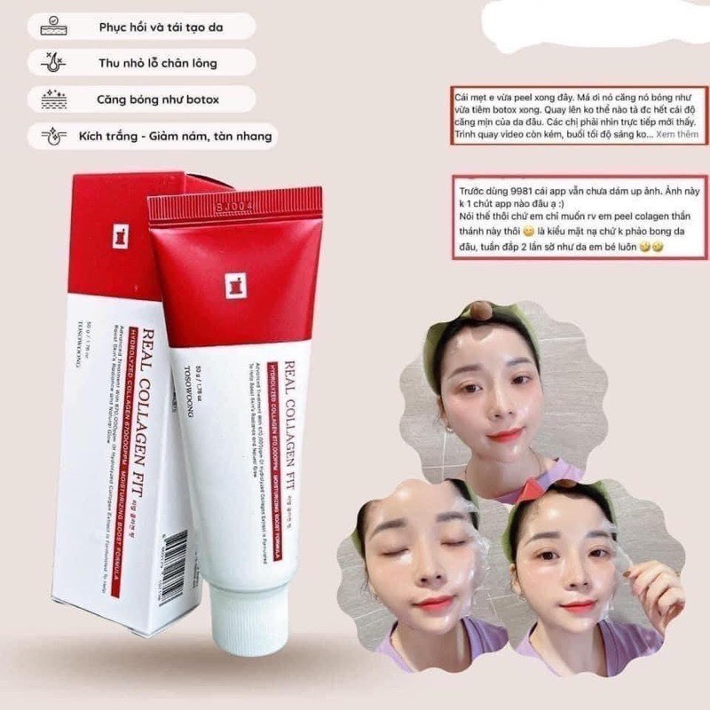 Gel làm sạch d­ưỡng ẩm da TOSOWOONG Real Collagen Fit, 50ml/tuýp - hạn 2028 Hàn Quốc peel collagen tosowoong  IS100