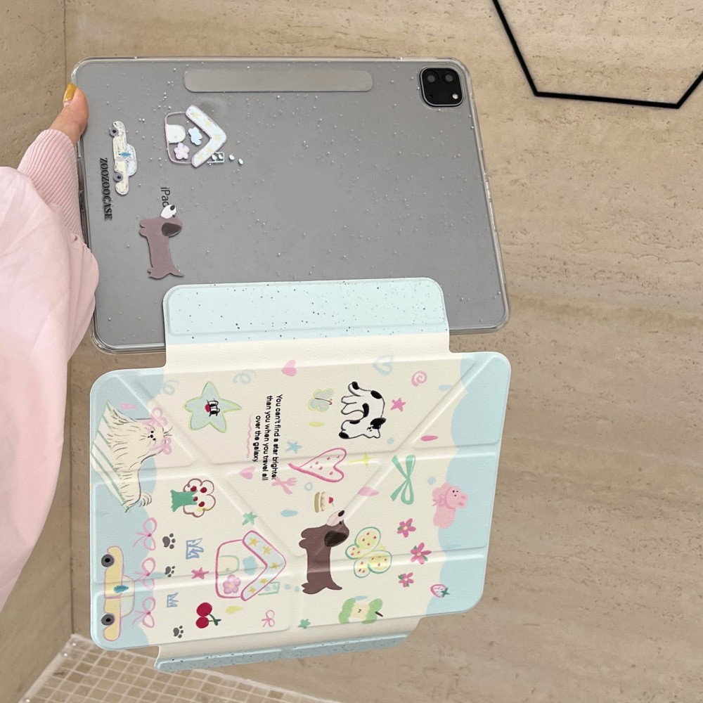 Vỏ Có Thể Tháo Rời Cho Mini6 Mini7 IPad 5 6 7 8 9 10th Air2 Air3 Air4 Air5 Air6 10.9 "Pro10.5 Pro11 Pro12,9 2018 A16 Air M2 Pro M4 11 13 2024 Vỏ Da Tuya Puppies Họa Tiết