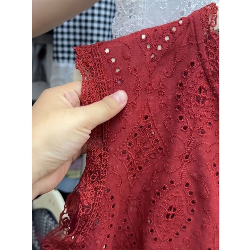 Milyfashion Ren Rỗng Móc Không Tay Áo Sơ Mi Ngắn Nữ Mùa Hè 2025 Phong Cách Mới Cho Bé Áo Sơ Mi Nhỏ Cổ Tròn Top Hợp Thời Trang