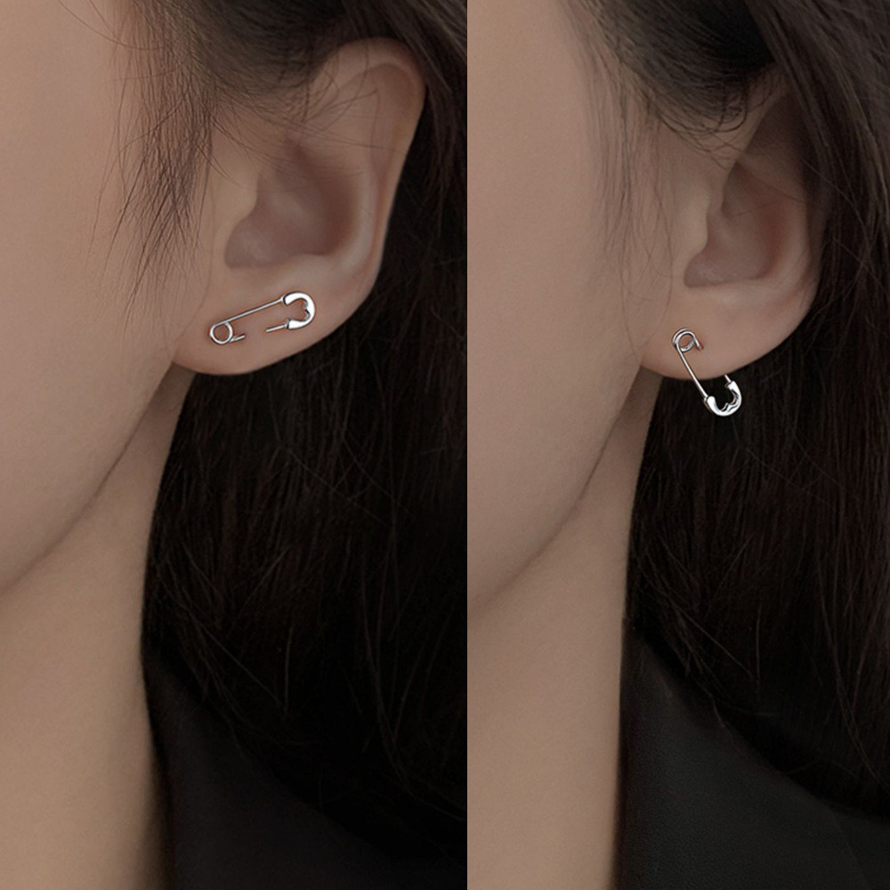 Sáng Tạo S925 Bạc Pin Bông Tai Thời Trang Độc Đáo Nam Nữ Cặp Đôi Kẹp Giấy Bông Tai