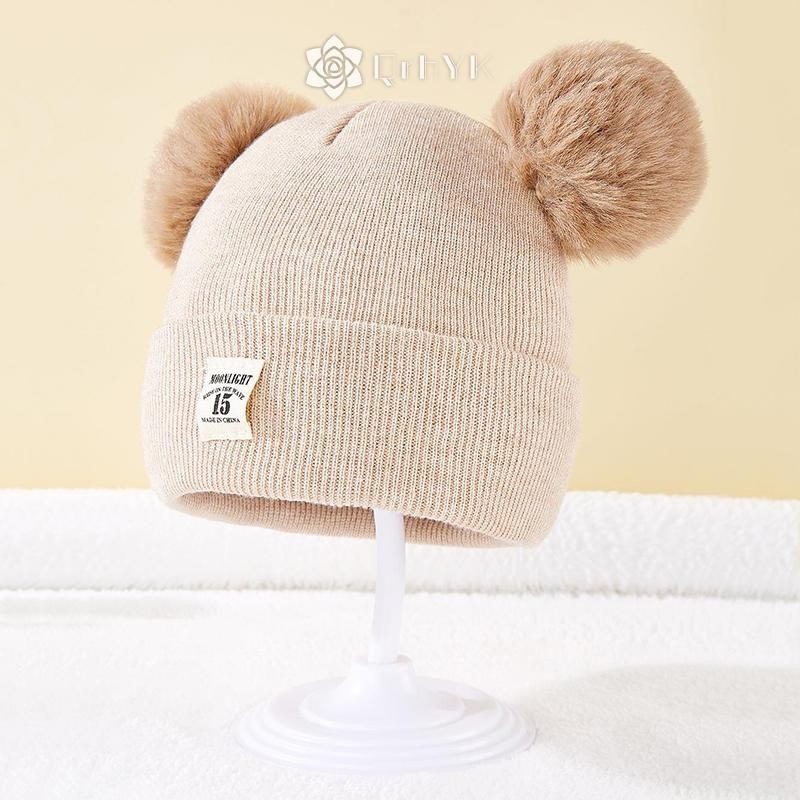 Qrhyk Mũ Mùa Đông Dễ Thương Màu Len Dệt Kim Bonnet Bebe Bé Sơ Sinh Mũ Pompom Cho Trẻ Em Bé Trai Bé Gái Trẻ Em Mũ Ấm Mới
