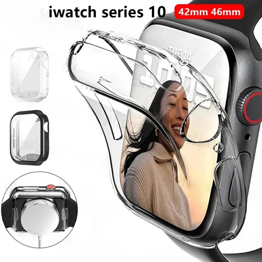 Bảo Vệ Màn Hình Ốp Lưng Trong Suốt Cho Apple Watch 46MM 42mm 45mm 41mm 44MM 40MM Silicon Mềm Trong Suốt Bao 42mm 38MM series 10 9 8 7 SE 6 5 4 Cho iwatch