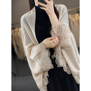 Áo khoác choàng Áo Choàng Áo len phối bên ngoài áo choàng Áo len cardigan Áo dệt kim mẫu dài vừa cho nữ mùa thu đông phong cách tây thời trang rộng rãi