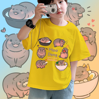 Moodeng Hippo Áo thun trẻ em dễ thương Phim hoạt hình vui nhộn Hippo Graphic Áo ngắn tay thường ngày mặc hàng ngày cho bé trai và bé gái