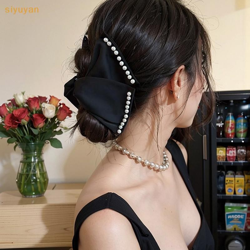 Siyuyan Thanh Lịch Kim Cương Giả Ngọc Trai Nơ Lớn Vuốt Tóc Cho Nữ Cô Gái Ngọt Ngào Trang Trí Tóc Kẹp Tóc Thời Trang Phụ Kiện Tóc VN