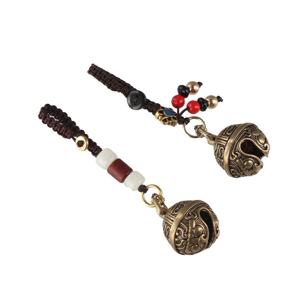 DELMER Đồng Chuông Xe Móc Khóa, Vintage Handmade Mantra Chuông Móc Khóa, Móc Chìa Khóa Ô Tô Phong Cách Dân Tộc Chuông Dây Handmade Dây Móc Khóa Ô Tô Nam