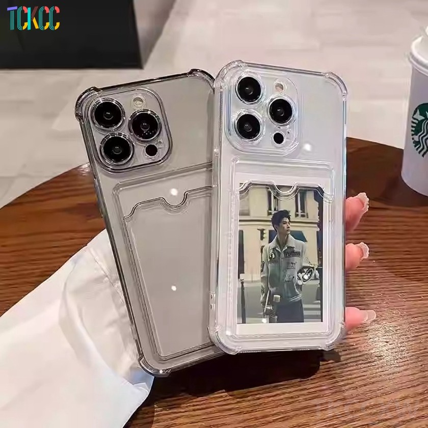 Vỏ chống sốc trong suốt bốn góc chống rơi đầy màu sắc có giá đỡ thẻ Vỏ điện thoại mềm cho OPPO A3X A3 Pro A80 A60 A79 A98 A78 A58 A38 A18 A17 A57 A17K A77 A77S A96 A76