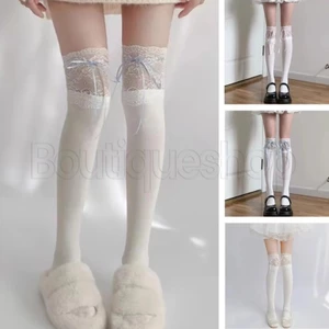 Tất cao đến đầu gối bằng ren Nhật Bản - Tất cao đến đầu gối nơ ruy băng - Thoáng khí, Cô gái ngọt ngào, JK Lolita - Vớ bê xếp nếp thời trang dành cho nữ - Quần legging lưới cá