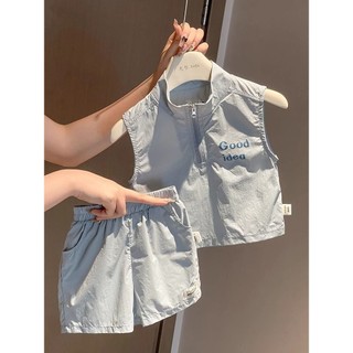 Mùa Hè Phong Cách Mới Bé Trai Chữ Không Tay Áo Quần Short Phù Hợp Với Trẻ Em Thường Ngày Rời Dây Kéo Thể Thao Bộ Đồ Hai Mảnh