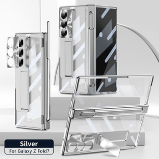 Có Bút Cảm Ứng Cho Samsung Galaxy Z Fold 7 6 5 4 3 Ốp Lưng Từ Tính Đôi Bản Lề Bút Khe Cắm Giá Đỡ Mạ Rõ Ràng Vỏ PC Kính Trước