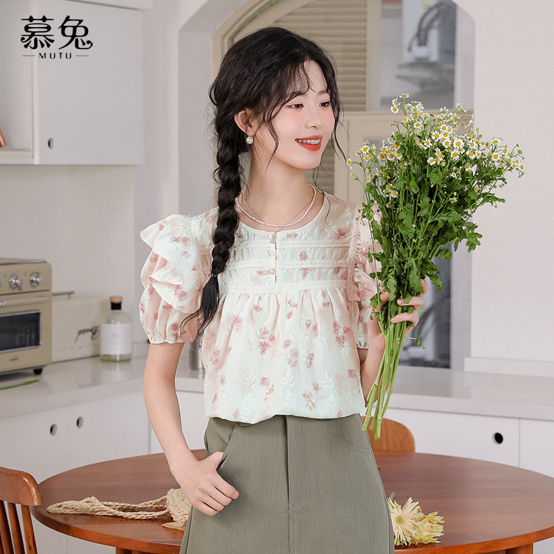 Mutu Áo Sơ Mi Phong Cách Pháp Họa Tiết Tươi Mới, Thích Hợp Cho Mùa Hè