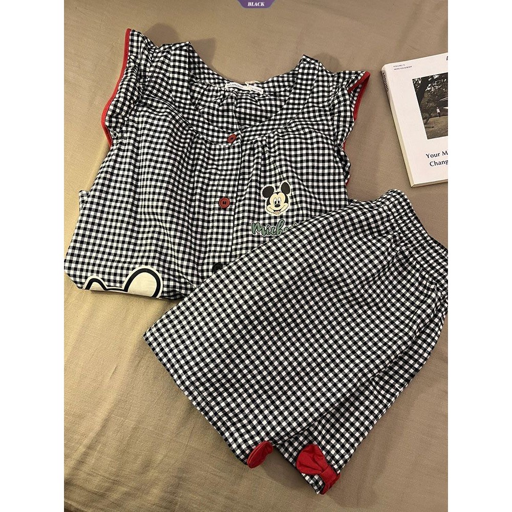 Bộ Đồ Ngủ Mùa Hè Nữ Với Áo Vest Không Tay và Quần Short, Phong Cách Mickey