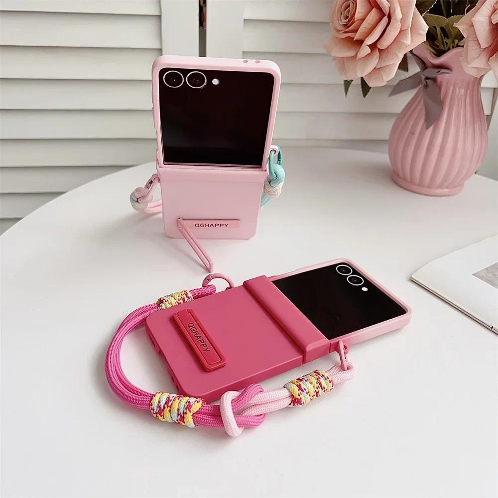Dây đeo cổ tay Bản lề Giá đỡ bảo vệ Gradient Màu kẹo Vỏ điện thoại cho Samsung Galaxy Z Flip7 Flip6 Flip5 Flip 7 6 5 4 3