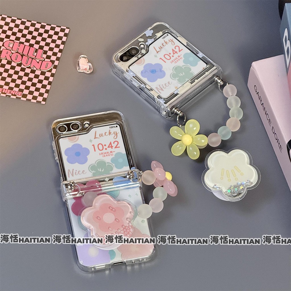 Ốp điện thoại mặt dây chuyền giá đỡ hoa đầy màu sắc Thích hợp cho Samsung Galaxy ZFlip7 Zflip6 Mới cho ZFlip 7 FE 6 5 4 3 5G Vỏ bảo vệ cứng trong suốt