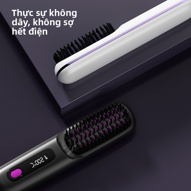 Bàn Chải Duỗi Tóc Không Dây Công Nghệ Ion Âm Tạo Kiểu Nhanh 2 trong 1 Di Động Dễ Mang Theo