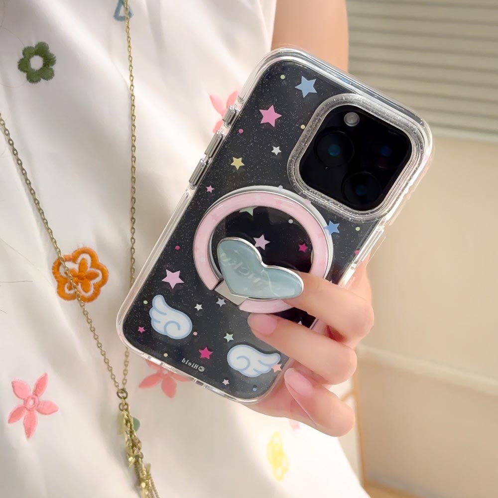 Ốp Lưng Cứng Tương Thích Với iPhone 13 13Pro 13ProMax 14 14Pro 14ProMax 15 15Pro 15ProMax 16 16Pro 16ProMax 17 17Pro 17ProMax Ốp Nam Châm Họa Tiết Đôi Cánh Ngôi Sao Nhiều Màu Sắc
