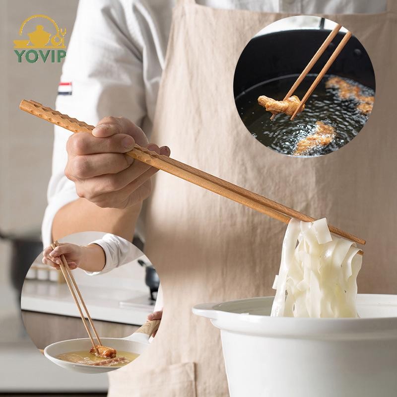 YOVIP Đũa Gỗ Cực Dài Chiên Đũa Đánh Bóng Gỗ Sồi Nấu Mì Chống Trơn Trượt Đũa Dụng Cụ Nấu Ăn Nhà Bếp VN