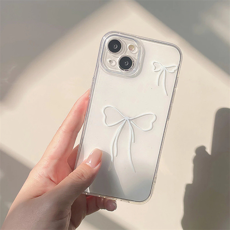Ốp Lưng Cho Realme Note 50 C53 C51 C63 C61 C55 C21Y C25Y C35 C67 C71 C20 8 9 12 Pro Plus 5G Ốp Lưng Điện Thoại Nơ Màu Hồng Dễ Thương Nơ Trắng Trong Suốt Silicon Mềm