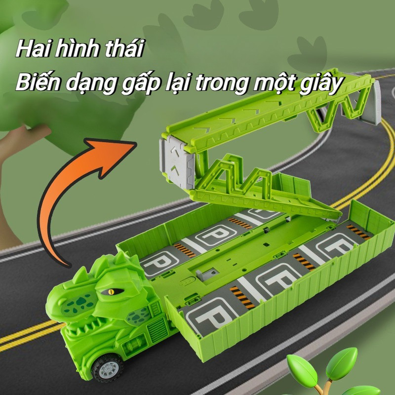 Ô Tô Đồ Chơi Trẻ Em Khủng Long,Mở Dài Ra Biến Hình Thành Đường Đua Khủng Long (Kèm Xe Ô Tô Nhỏ)