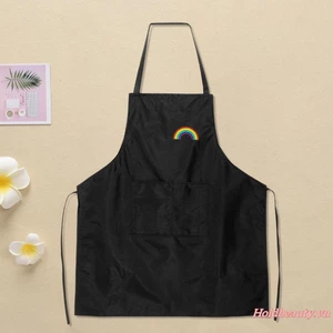 Tạp dề chống nước có thể điều chỉnh có túi cho nam nữ Tạp dề in hình cầu vồng dễ thương để nấu ăn trong nhà bếp