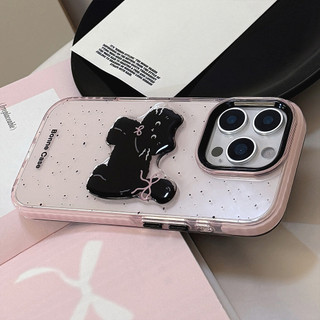 Phim Hoạt Hình Dễ Thương 3D Mèo Đen Trong Suốt Màu Hồng Khung Chống Sốc Ốp Lưng Điện Thoại iPhone 17Promax 16 Pro Max 15Promax 12 13 14 Pro Max Sweet Girly Mobile Cover