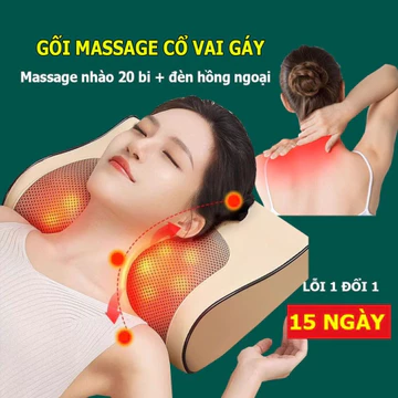 Gối massage hồng ngoại cổ vai gáy, máy massage 20 bi cao cấp hỗ trợ mát xa vùng cổ,vai gáy toàn thân
