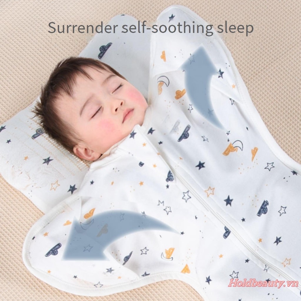 Áo choàng sơ sinh dài tay in hình ngôi sao mặt trăng Túi ngủ cho bé Quần áo sơ sinh Chăn có thể đeo được