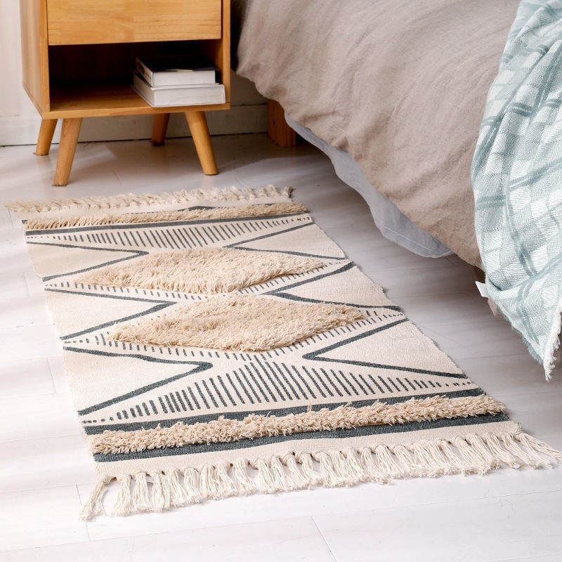 thảm trải sànThảm phòng tắm phong cách Bắc Âu, Thảm Tatami đơn giản hiện đại, Phòng khách Bay Cửa sổ Phòng ngủ Đầu giường Dệt Thảm tua rua thủ công, Đạo cụ ảnh trang trí