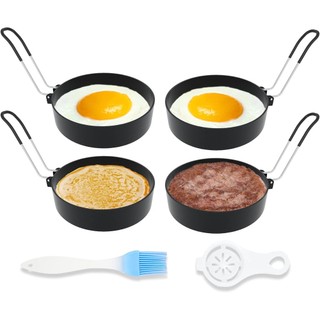 4 Nhẫn Trứng Inox Để Chiên Trứng Tròn Chống Dính Nhẫn Lưới Có Bàn Chải Dầu Bánh Sandwich Trứng Khuôn Nấu Ăn Phụ Kiện Máy Làm Ăn Sáng và Tách Trứng thép không gỉ silicon có thể gập lại