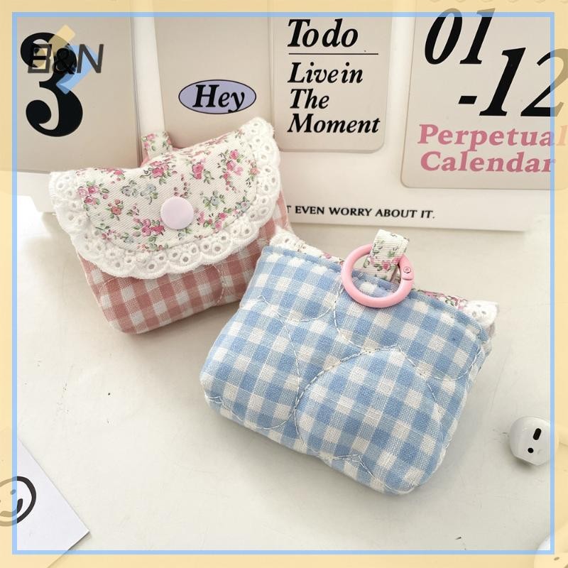 B & N Dễ Thương Ngọt Ngào Ren Hoa Ví Đựng Tiền Xu Thời Trang Màu Hồng Xanh Kẻ Sọc Tai Nghe Bảo Vệ Bé Gái Túi Bảo Quản Nhỏ Di Động.