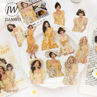JIANWU Rơi Vào Mùa Hè Series Nhân Vật Vintage Phong Cảnh Chất Liệu Cắt Dán Sổ Lưu Niệm Nhãn Dán Sáng Tạo DIY Tạp Chí Văn Phòng Phẩm