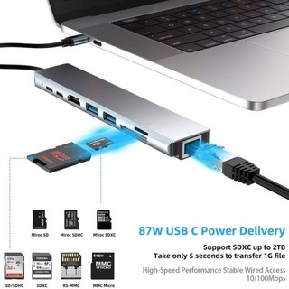 USB C Type 3.0 Cổng Độ + PD100W 8In1 HDMI Hub Laptop Chia phù hợp mọi gia đình PC Cao TypeC hàng chính hãng RJ45 TF SD