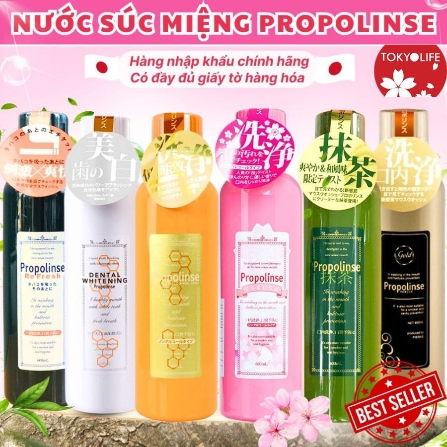 Nước súc miệng Propolinse chai 600ml nội địa Nhật Bả giúp trắng răng, hơi thở thơm, bảo vệ nướu