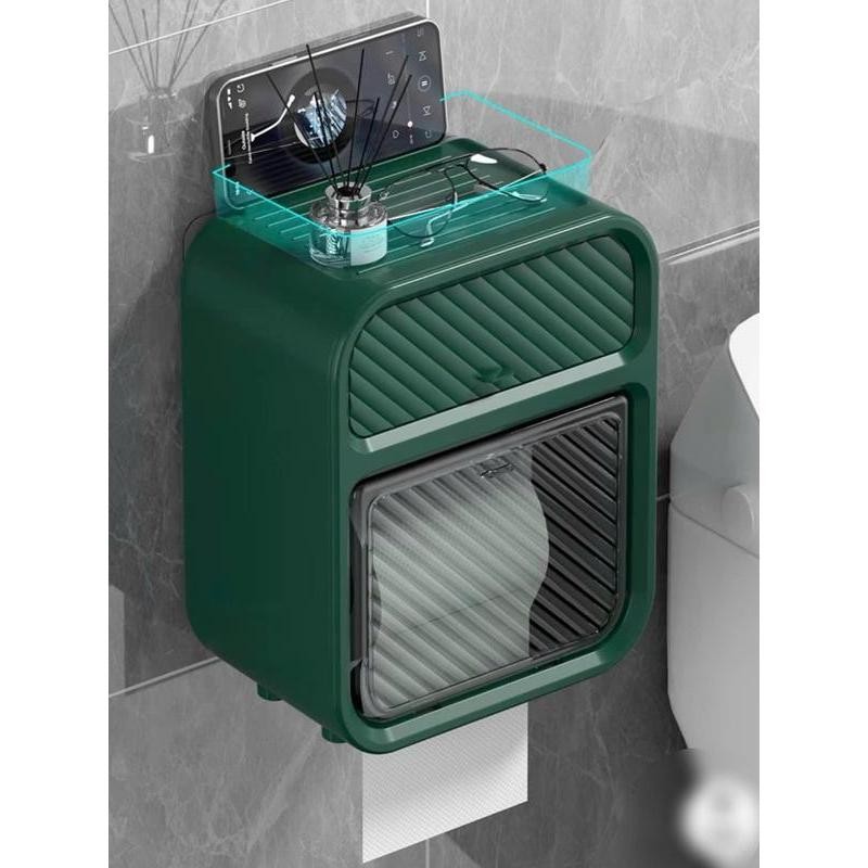 Hộp Đựng giấy vệ sinh dán tường 2 trong 1, Đa năng chống thấm nước treo nhà tắm ABS+PP cao cấp ( kèm miếng dán )  BB-508