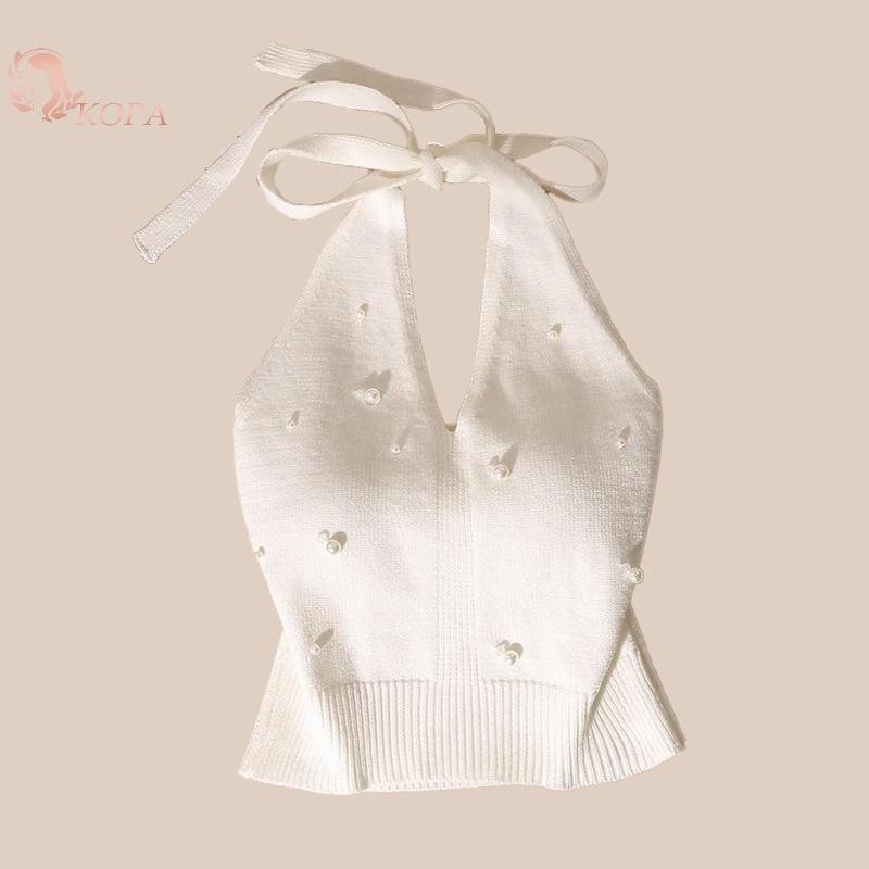 Kopa Áo Vest Nữ Đính Hạt với Dây Thắt Cổ và Thắt Lưng Dệt Kim