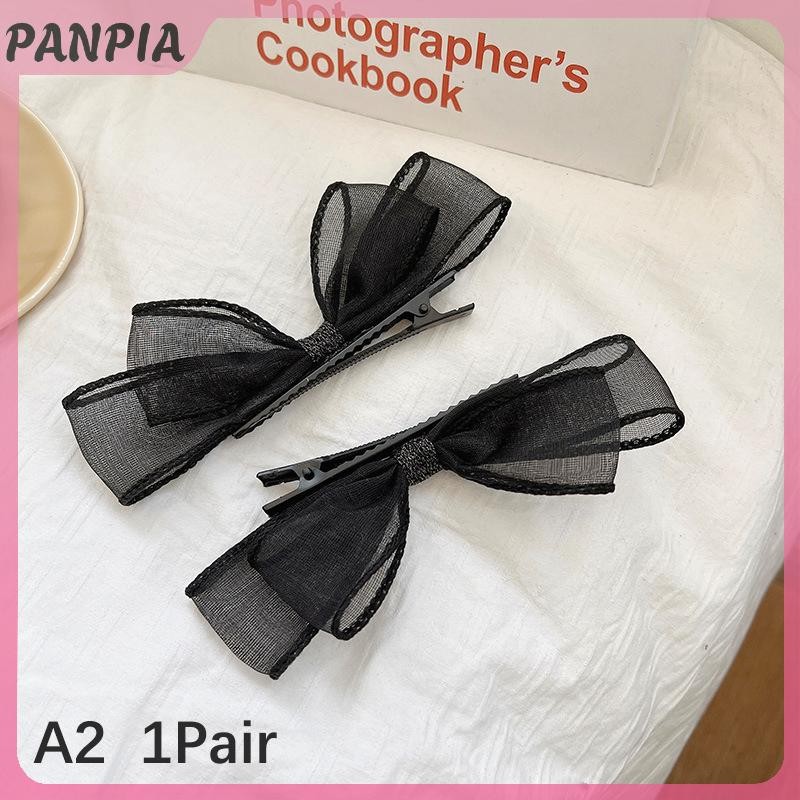 PNPIA-Đen Ren Hai Lớp Lưới Nơ Kẹp Tóc Cho Nữ Thời Trang Cô Gái Ngọt Ngào Sinh Viên Phụ Kiện Tóc
