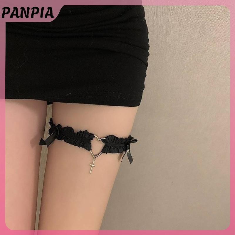 PANPIA-Gothic Ren Garter Thắt Lưng Trái Tim Nơ Chữ Thập Gothic Chân Garters Đen Trắng Đàn Hồi Choker Nữ Chân Vòng Dây Đeo Dụng Cụ Cosplay