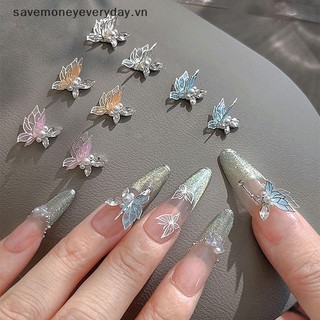 [savemoneyeveryday] Double Zircon Nail Art Charm 3d Ngọc Trai Pha Lê Trang Trí Móng Tay Diy Phụ Kiện Móng Tay Tinh Tế [vn]