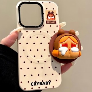 Phim hoạt hình Black Wave Dot Búp bê khóc Giá đỡ từ tính Vỏ điện thoại di động Áp dụng iPhone16 15 14 13 Pro Max Bảo vệ Camera chống sốc Vỏ cứng chống rơi