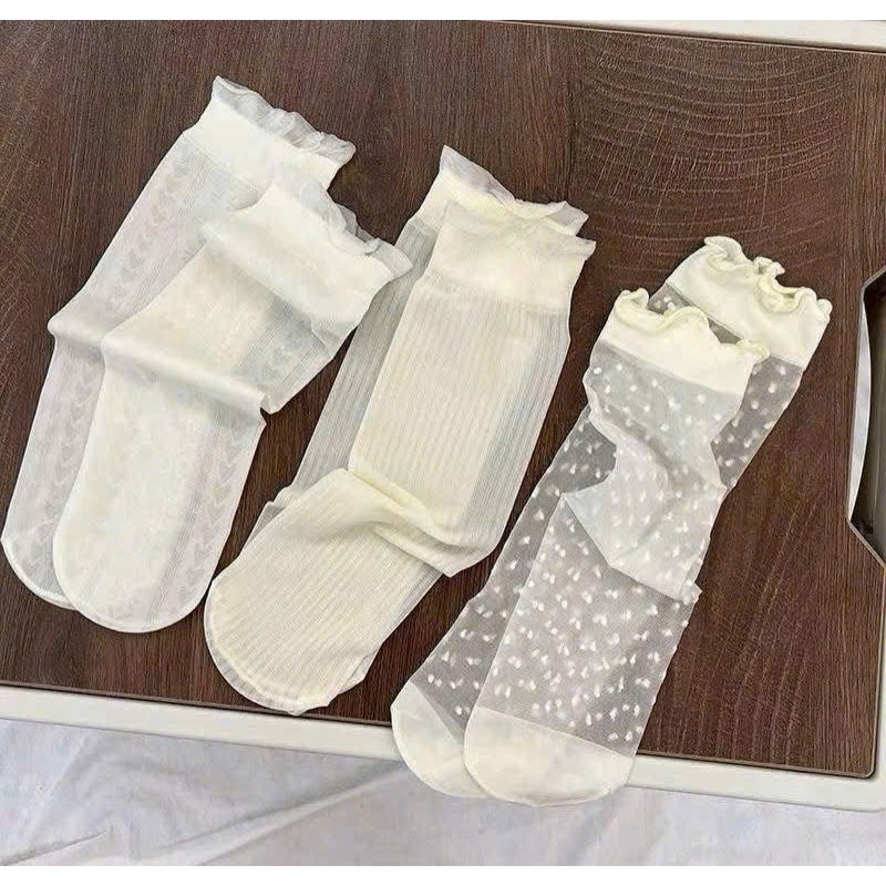 Combo 5 Đôi Tất lụa băng mỏng, mềm mại dễ thương, không gót chân ( Tất Hè Cổ Cao)