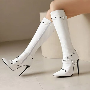 34-48 Kích Thước Châu Âu Mỹ Stiletto Gót Chân Siêu Cao Gót Bên Dây Kéo Giày Bốt Chiều Dài Đầu Gối Phong Cách Mới Phù Hợp Với Mũi Nhọn R
