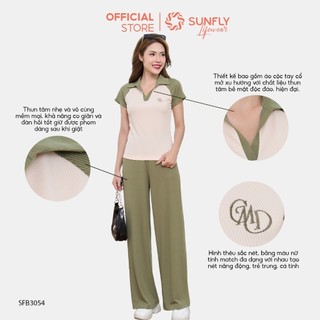 Set đồ nữ SUNFLY chất thun tăm áo cộc quần suông dài SFB3054